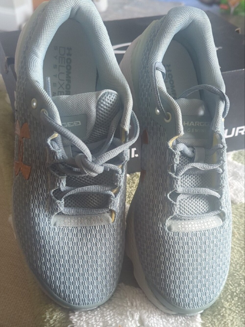 Under Armour Women's Light Gray and Gold Athletic Shoes - Picture 4 of 4